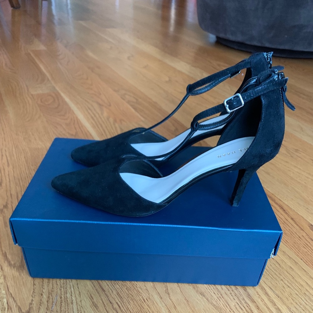 Cole Haan Prieta T-Strap Black Suede Pump - 3" Heel